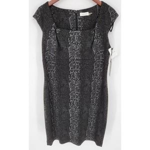 Calvin Klein Black Gray Reptile Print Sheath Dress New NWT Women's 14